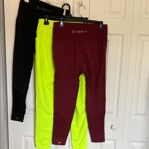 SHEFIT womens 2LUX Leggings - Black, Neon Yellow, Burgundy